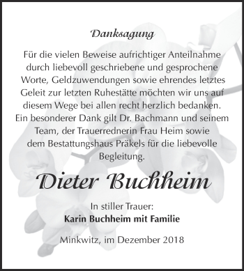 Traueranzeige von Dieter Buchheim von Super Sonntag Zeitz