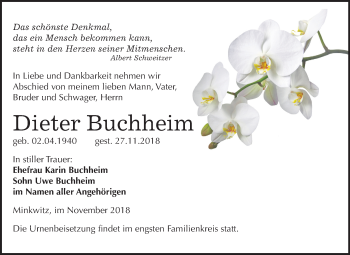 Traueranzeige von Dieter Buchheim von Mitteldeutsche Zeitung Zeitz