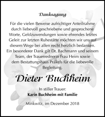 Traueranzeige von Dieter Buchheim von Mitteldeutsche Zeitung Zeitz