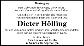 Traueranzeige von Dieter Hölling von Mitteldeutsche Zeitung Merseburg/Querfurt