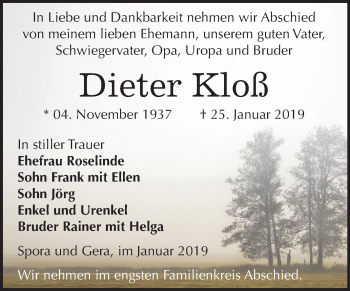 Traueranzeige von Dieter Kloß von Mitteldeutsche Zeitung