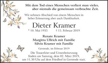 Traueranzeige von Dieter Kramer von Mitteldeutsche Zeitung Quedlinburg