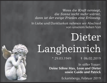 Traueranzeige von Dieter Langheinrich von WVG - Wochenspiegel NMB / WSF / ZTZ