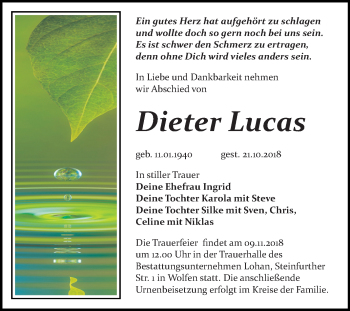 Traueranzeige von Dieter Lucas von Mitteldeutsche Zeitung Bitterfeld
