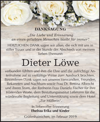 Traueranzeige von Dieter Löwe von WVG - Wochenspiegel Wittenberg