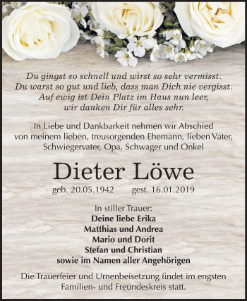 Traueranzeige von Dieter Löwe von Mitteldeutsche Zeitung