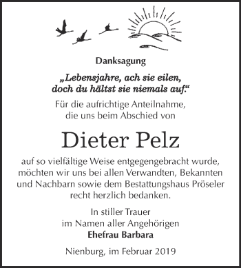 Traueranzeige von Dieter Pelz von Super Sonntag Bernburg