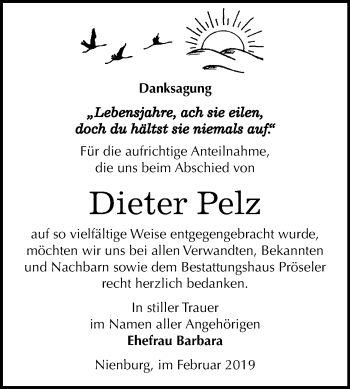 Traueranzeige von Dieter Pelz von Mitteldeutsche Zeitung Bernburg