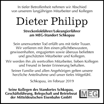 Traueranzeige von Dieter Philipp von Mitteldeutsche Zeitung