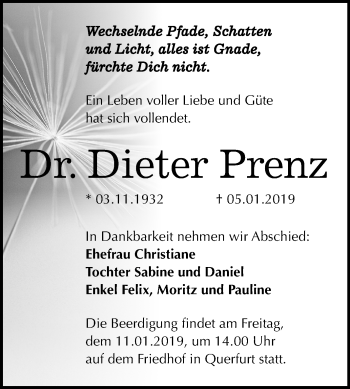 Traueranzeige von Dieter Prenz von Mitteldeutsche Zeitung Merseburg/Querfurt