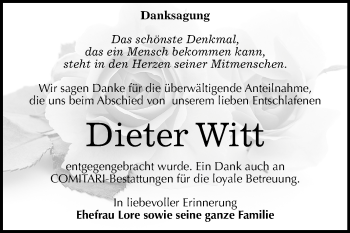Traueranzeige von Dieter Witt von Mitteldeutsche Zeitung Zeitz