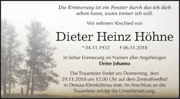 Traueranzeige von Dieter Heinz Höhne von Mitteldeutsche Zeitung Dessau-Roßlau