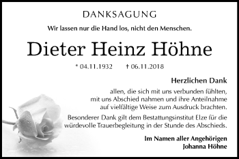 Traueranzeige von Dieter Heinz Höhne von Mitteldeutsche Zeitung Dessau-Roßlau