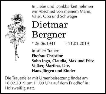 Traueranzeige von Dietmar Bergner von Mitteldeutsche Zeitung Bitterfeld