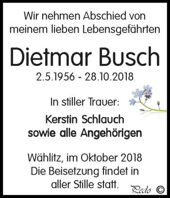 Traueranzeige von Dietmar Busch von Mitteldeutsche Zeitung Weißenfels