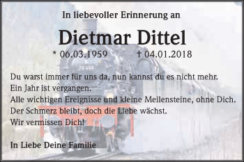 Traueranzeige von Dietmar Dittel von Super Sonntag Merseburg