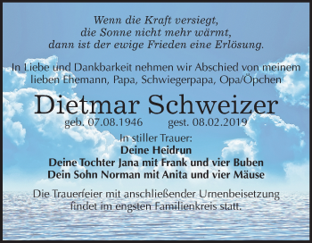 Traueranzeige von Dietmar Schweizer von Mitteldeutsche Zeitung