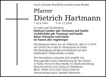 Traueranzeige von Dietrich Hartmann von Mitteldeutsche Zeitung Halle/Saalkreis