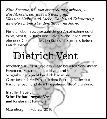 Traueranzeige von Dietrich Vent von Mitteldeutsche Zeitung