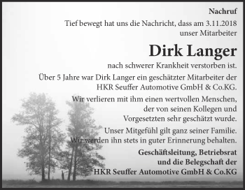 Traueranzeige von Dirk Langer von WVG - Wochenspiegel Bitterfeld