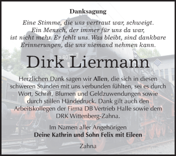 Traueranzeige von Dirk Liermann von Mitteldeutsche Zeitung Wittenberg