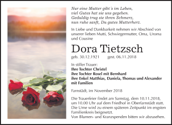 Traueranzeige von Dora Tietzsch von Mitteldeutsche Zeitung Merseburg/Querfurt