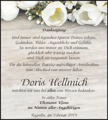 Traueranzeige von Doris Hellmich von Mitteldeutsche Zeitung Bitterfeld