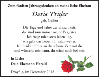 Traueranzeige von Doris Prüfer von Mitteldeutsche Zeitung Zeitz