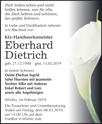 Traueranzeige von Eberhard Dietrich von Mitteldeutsche Zeitung