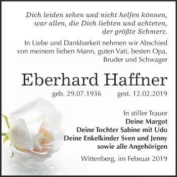 Traueranzeige von Eberhard Haffner von WVG - Wochenspiegel Wittenberg