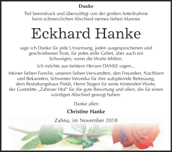 Traueranzeige von Eckhard Hanke von Super Sonntag Wittenberg