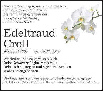 Traueranzeige von Edeltraud Croll von Mitteldeutsche Zeitung