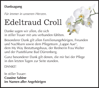 Traueranzeige von Edeltraud Croll von Mitteldeutsche Zeitung