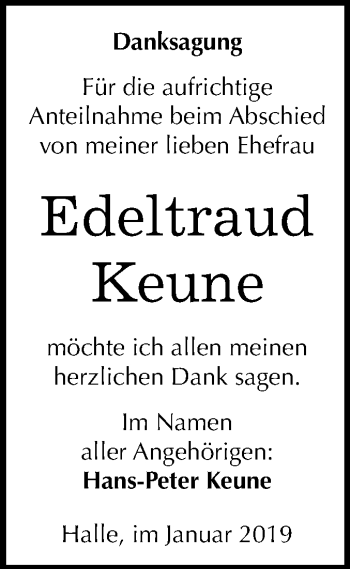 Traueranzeige von Edeltraud Keune von Mitteldeutsche Zeitung Halle/Saalkreis
