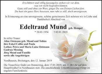 Traueranzeige von Edeltraud Mund von Mitteldeutsche Zeitung Sangerhausen