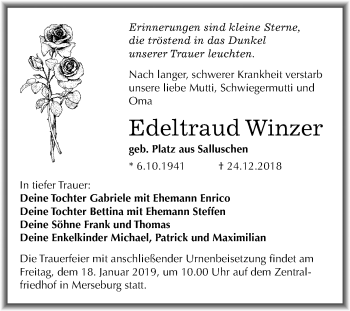 Traueranzeige von Edeltraud Winzer von Mitteldeutsche Zeitung Merseburg/Querfurt