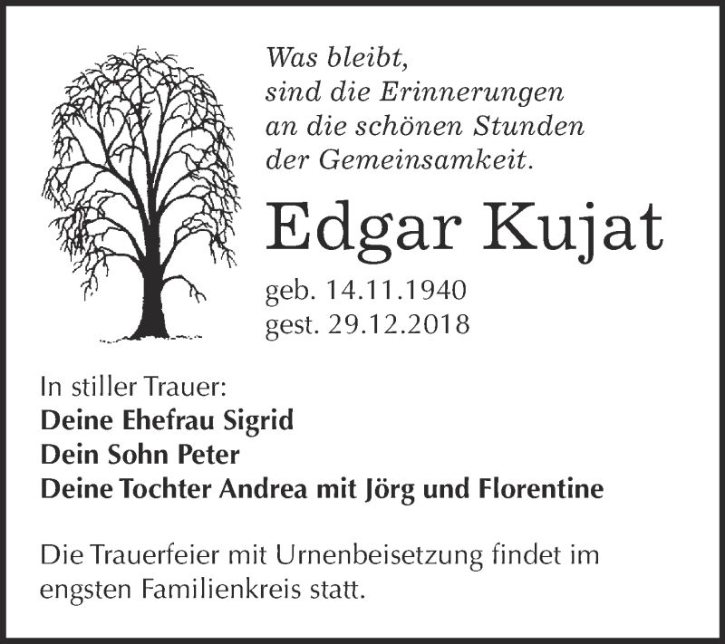  Traueranzeige für Edgar Kujat vom 07.01.2019 aus WVG - Wochenspiegel Bitterfeld