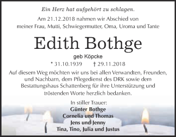 Traueranzeige von Edith Bothge von Super Sonntag Quedlinburg