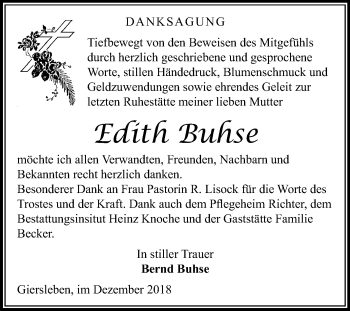 Traueranzeige von Edith Buhse von Mitteldeutsche Zeitung Aschersleben