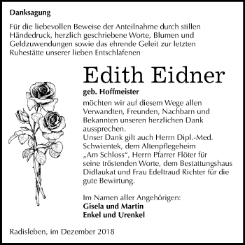 Traueranzeige von Edith Eidner von Mitteldeutsche Zeitung Quedlinburg
