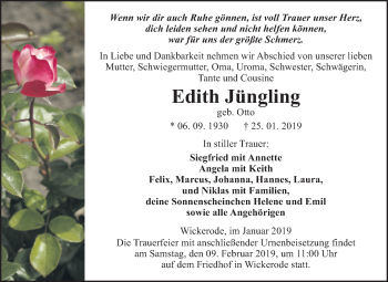 Traueranzeige von Edith Jüngling von Mitteldeutsche Zeitung