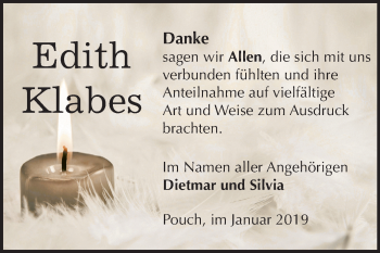 Traueranzeige von Edith Klabes von Mitteldeutsche Zeitung Bitterfeld
