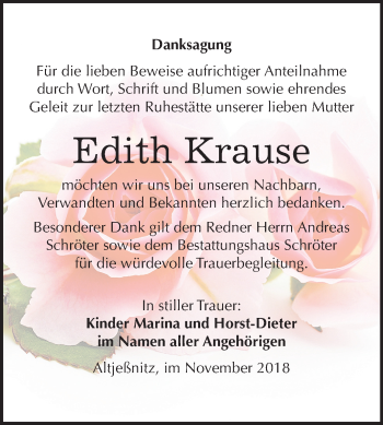 Traueranzeige von Edith Krause von Mitteldeutsche Zeitung Bitterfeld
