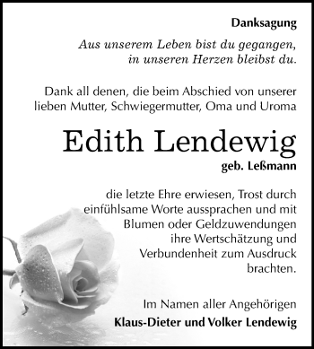 Traueranzeige von Edith Lendewig von Mitteldeutsche Zeitung