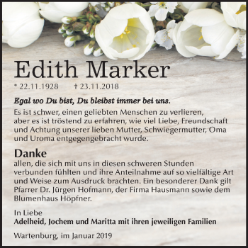 Traueranzeige von Edith Marker von Mitteldeutsche Zeitung Wittenberg
