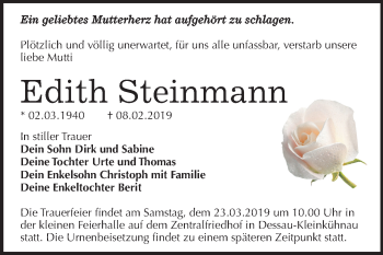 Traueranzeige von Edith Steinmann von Mitteldeutsche Zeitung
