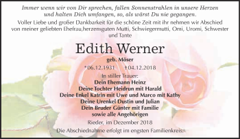 Traueranzeige von Edith Werner von Super Sonntag Quedlinburg