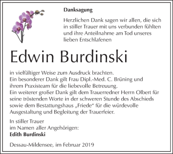 Traueranzeige von Edwin Burdinski von Mitteldeutsche Zeitung