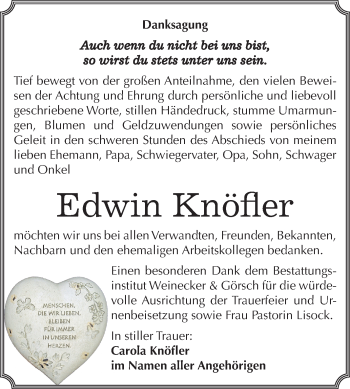 Traueranzeige von Edwin Knöfler von Mitteldeutsche Zeitung Bernburg