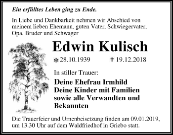 Traueranzeige von Edwin Kulisch von WVG - Wochenspiegel Dessau / Köthen